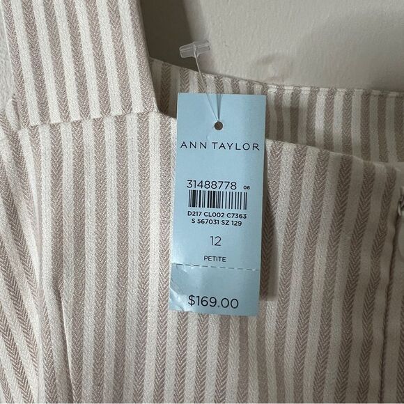 12P Ann Taylor Sleeveless Striped Linen Blend Belted Midi Dress - Picture 8 of 10